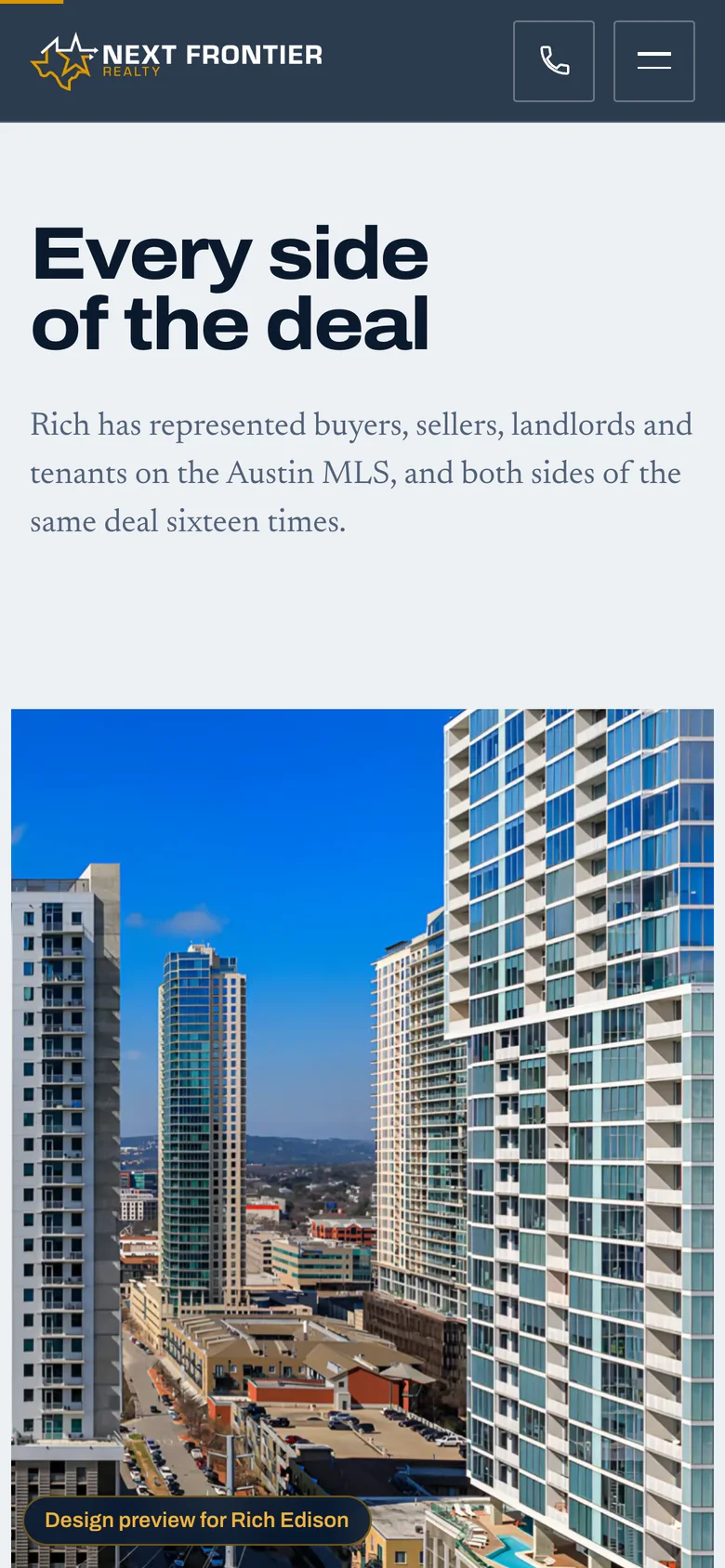 Next Frontier Realty on a phone, screen 3